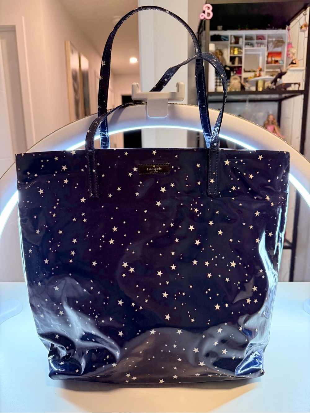 kate spade navy vinyl star print tote